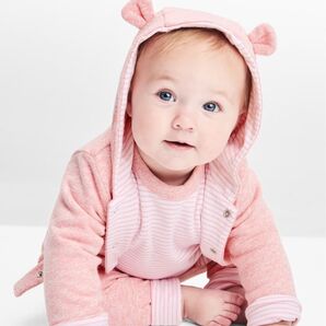 BabyGAP◎フェイバリット リバーシブルくまさんパーカー ボーダー 50cm 0-3months ピンク
