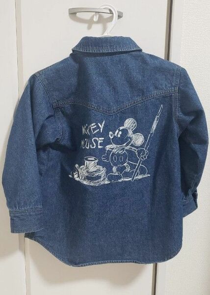 Disney ディズニーコラボ シューラルー Mickey バックプリント デニム シャツ 長袖 インディゴ 長袖シャツ