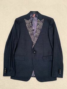  beautiful goods ETRO Italy made silk jacket size48 tuxedo jacket peiz Lee pattern navy jacket smo- King jacket Etro 