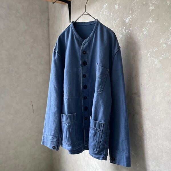 60s ブルーモールスキンカバーオールジャケット フレンチワーク ユーロヴィンテージ カバーオール French Vintage