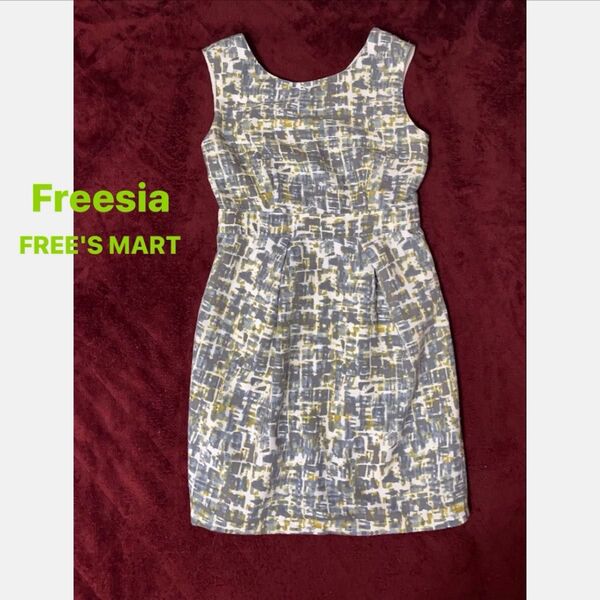 Freesia☆切り替え総柄ワンピ ブルーイエロー