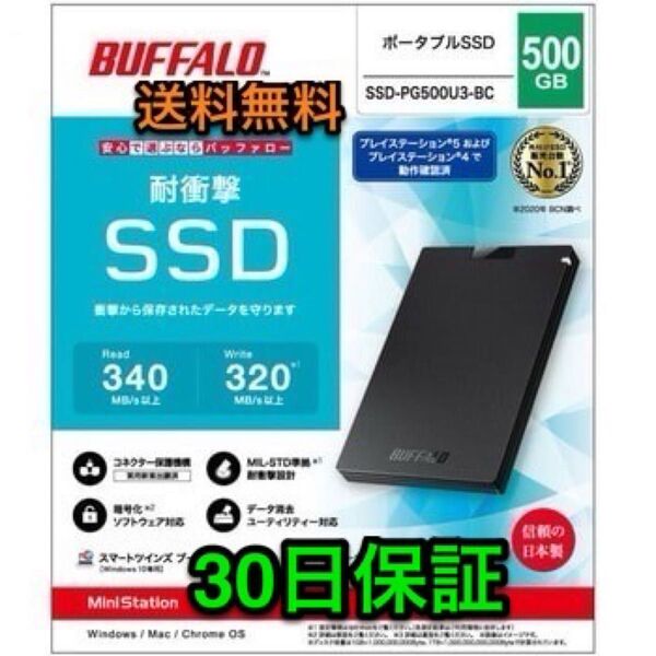 外付けポータブル SSDで高速化★250GB TypeA★Win/Mac/PS5/PS4★バッファローSSD-PG250U3-BC
