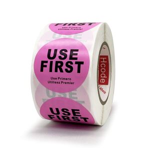 USE FIRST 文字の円形ステッカー 直径38mm 500枚 (ピンク)