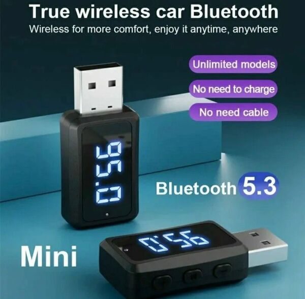 Bluetooth5.3 ミニトランスミッター 受信機 ワイヤレスオーディオアダプター 車載 FMラジオ