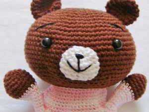 Art hand Auction *room 183*あみぐるみ*くまさんのパペット(桃)*ハンドメイド*手作り*こげ茶色*, おもちゃ, ゲーム, ぬいぐるみ, あみぐるみ