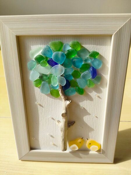 シーグラスアート 黄色い鳥 シーグラスアート シーグラス ハンドメイド