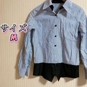 春先に ストライプ柄と黒の長袖シャツ Mサイズ
