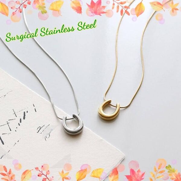 ネックレス ステンレス製 金属アレルギー対応 サージカルステンレス U字モチーフ ゴールド シルバー アクセサリー