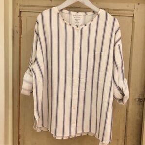 半額以下!未使用☆オリーブオイルダブルガーゼ ストライプシャツ ジェラートピケ