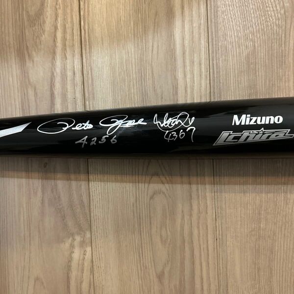 イチロー / ピートローズ 直筆サイン入りバット インスク入り