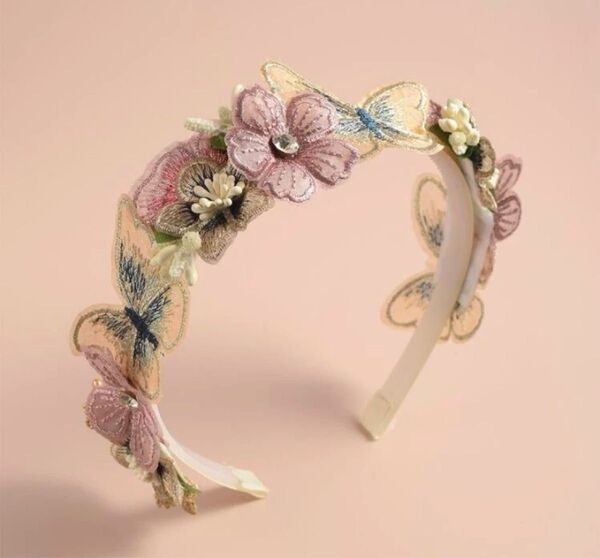 ☆新品☆カチューシャ リボン ピンク 花 蝶 髪飾り ディズニー ヘアアクセサリー 卒業式