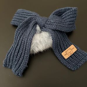 ネイビー ニットリボン シュシュ