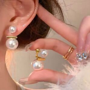 ダブルパールピアス レディース 結婚式 入学式 パール パールピアス 大粒