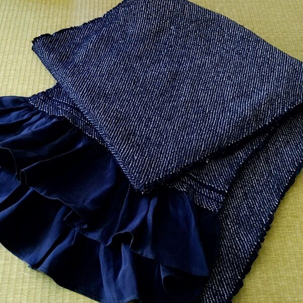 【美品】総絞り 兵児帯 紺 ネイビー 正絹 280cm