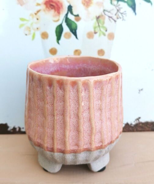 オリゾンタルスタンド ポット ピンク S 底穴あり 陶器 植物鉢 多肉ポット 多肉寄せ植え 宅急便発送