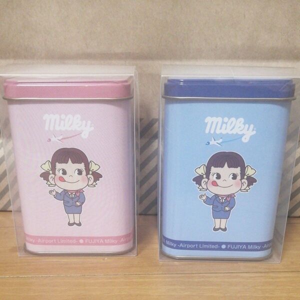 ★不二家ペコちゃん★新品★未開封★空港限定★ペコ缶☆ブルー&ピンク2個セット☆ミルキー入