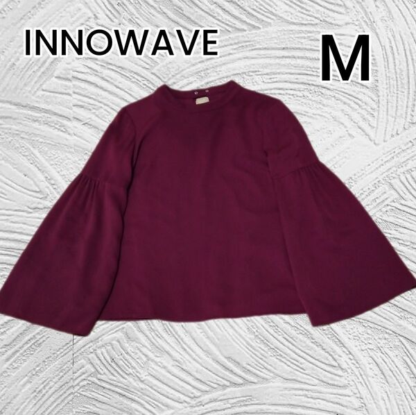【INNOWAVE】ブラウン ノーカラー プルオーバー ボリューム袖 ブラウスМ