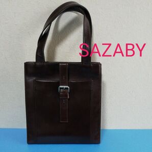 【USED】ハンドバッグ SAZABY サザビー ブラウン 本革 レザー チョコレート色 スクエア縦型 肩掛け可 レディース