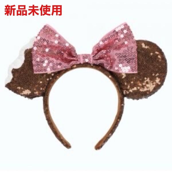 【未使用】ディズニー カチューシャ ミニー アイス スパンコール ピンク ブラウン 茶 リボン ランド シー おそろ コーデ 新品