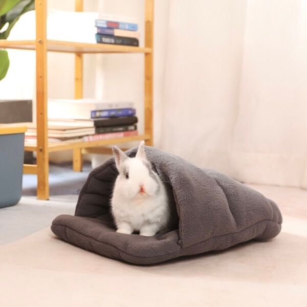 うさぎ 小動物 家 ハウス 寝床 もこもこ ボア ファー ペット ベッド マット グレー