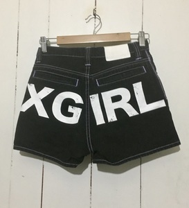  extra-large back print *X-girl X-girl black Denim pants short pants show bread size 0 black brand Logo 