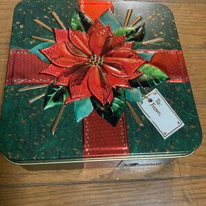 イギリスビスケット ポインセチアギフト柄缶