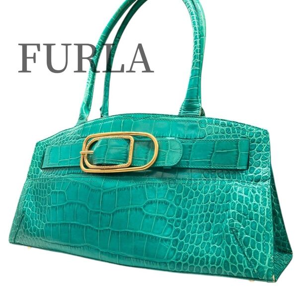 【美品】フルラ FURLA ハンドバッグ 型押し