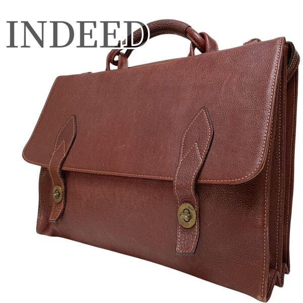 【美品】インディード INDEED ブラウンレザー ビジネスバッグ A4収納可