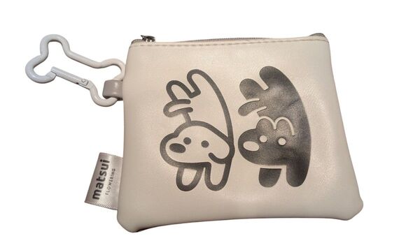 Flowering matsui マツイ フラットポーチ コインケース 小銭 カード 小物 犬 イラスト カラビナ付き