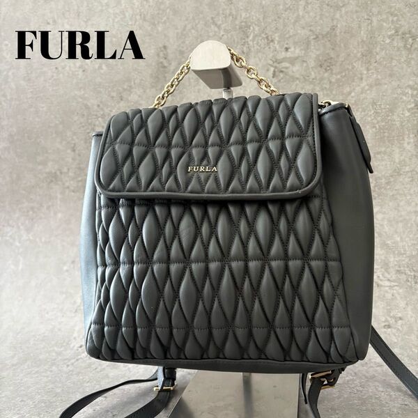 【極美品】FURLA フルラ コメタ リュック バックパック ビジネス カジュアル キルト レザー