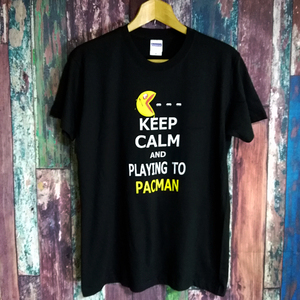 送込　KEEP CALM AND PLAYING TO PACMAN　半袖Tシャツ　黒　Lサイズ