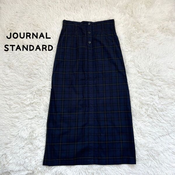 JOURNAL STANDARD クラシカルチェックペンシルスカート ロング丈 ネイビー L just