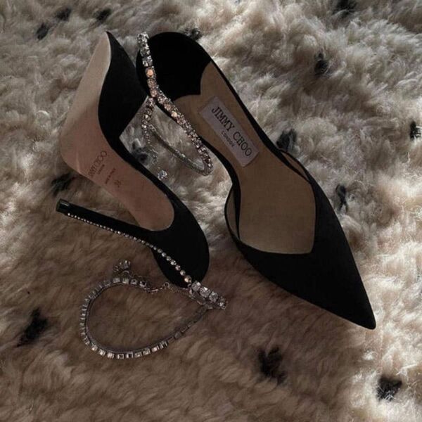 【完全正規品】Jimmy Choo パンプス クリスタル 黒 スエード 箱付き 保証書付き サンダル SAEDA100