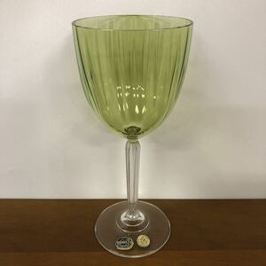 【美品】 BOHEMIA ボヘミア ワイングラス グリーン 緑色被せ　高さ21cm