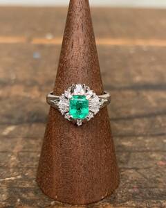 * jewelry * natural emerald *mere diamond * ring * ring *0.68ct*0.27ct*Pt900* platinum *5.9g*12 number * judgement document have *