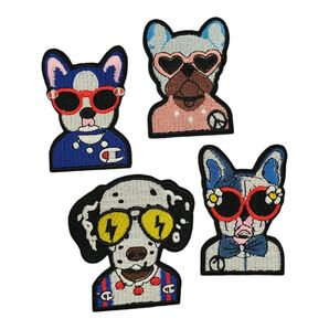 4枚セット【 アイロンワッペン 】 刺繍ワッペン アップリケ リメイク 犬 イヌ ドッグ dog ブルドッグ