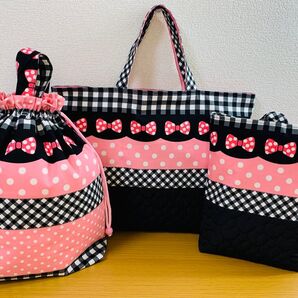 ☆☆リボン柄入園グッズ3点セット レッスンバック ハンドメイド