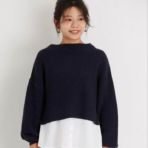 小柄女子向けブランドCOHINAのシャツレイヤードワッフルニット