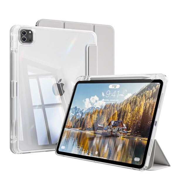 iPad Pro 11インチ ケース 透明 クリア グレー オートスリープ 薄型軽量 三つ折りスタンド TPU