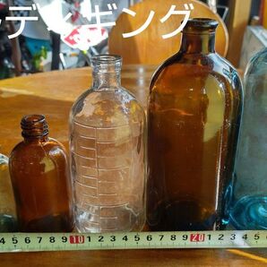 昭和レトロ アンティーク ゆらゆら薬瓶 気泡 ボトルディギング エンボス 花瓶 まとめて5本 ウラン