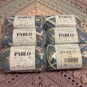 セリア seria 毛糸 ごしょう産業 パブロ 6玉 白/青/パープル系段染め 編み物 手芸 ハンドメイド 手芸材料