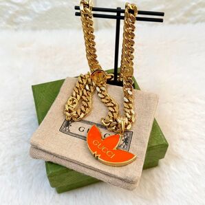 GUCCI グッチ adidas アディダス トレフォイル ゴルメット ネックレス ゴールド オレンジカラー 美品 コラボ 人気