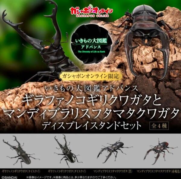ガシャポンオンライン いきもの大図鑑アドバンス ギラファノコギリクワガタとマンディブラリスフタマタクワガタ 全4種フルコンプリート