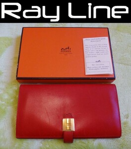 HERMES エルメス ソミュールディアンヌ 長財布 二つ折 長財布 G金具 赤 ○W刻印 中古 h-002 _yo