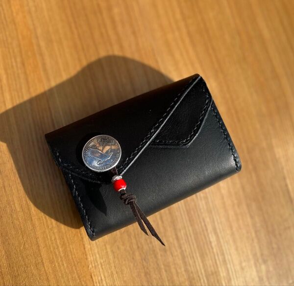ダブルホックミドルウォレット 本革 財布 ブラック レザー