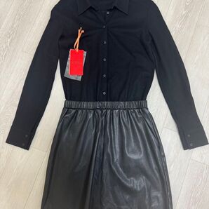 MAX&CO DRASTICO フェイクレザーワンピース ウール 素材切替ワンピース ブラウス