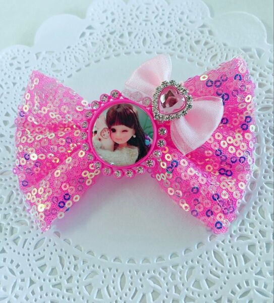 キラキラ スパンコールリボン リカちゃん ヘアクリップ キッズヘアクリップ