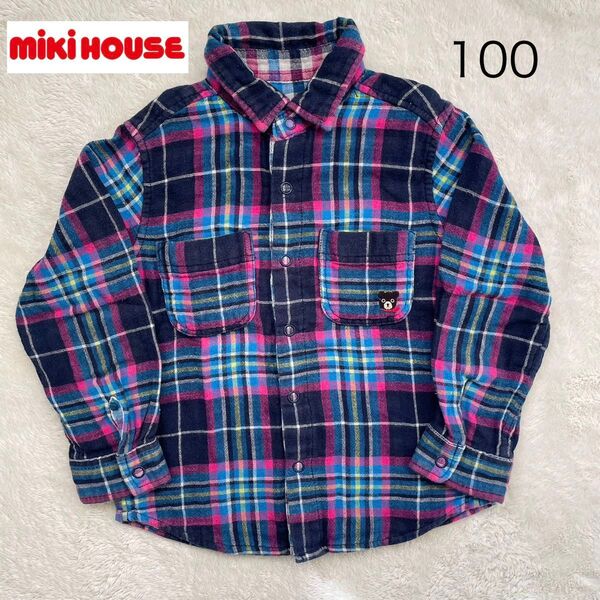 MIKIHOUSE 長袖チェックシャツ リバーシブル 100cm ネルシャツ