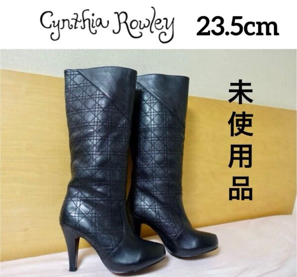 【未使用】シンシアローリー ロングブーツ 黒 ブラック 23.5 レディース レザーブーツ かっこいい かわいい