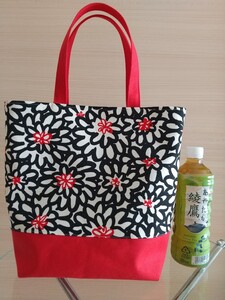 レッド×ブラック ハンドメイドトートバッグ